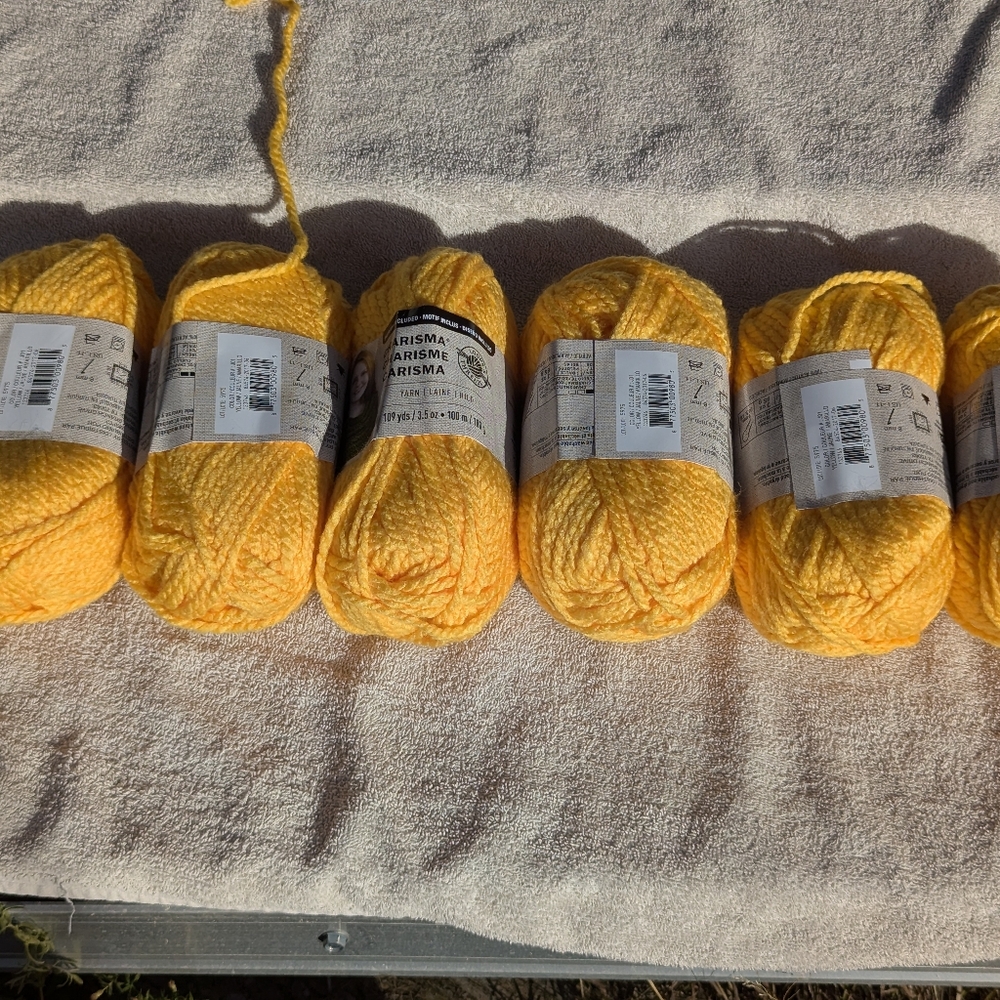 Charisma By Loops & Threads Yellow Yarn Skeins, 6, 5 Same Dye Lot, New, Lot 1